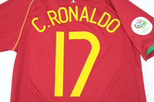 with Front Lettering+Euro 2006 Patch Retro Jersey 2006 Portugal 17 C.RONALDO Home Soccer Jersey