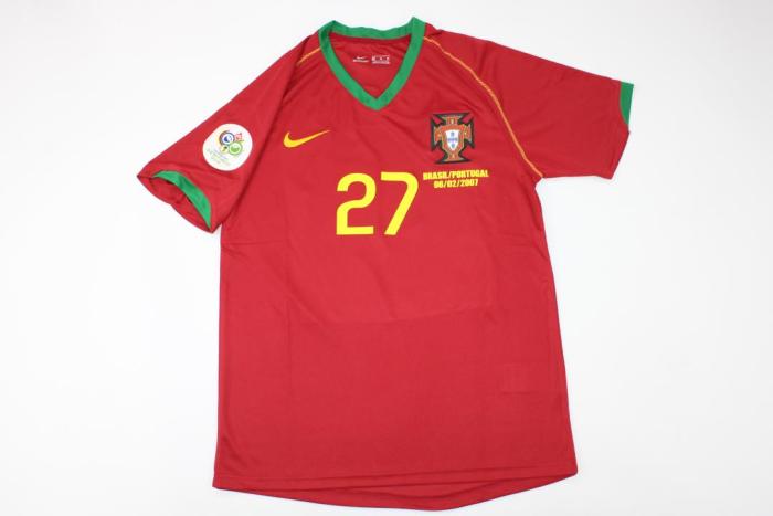 with Front Lettering+Euro 2006 Patch Retro Jersey 2006 Portugal 27 QUARESMA Home Soccer Jersey