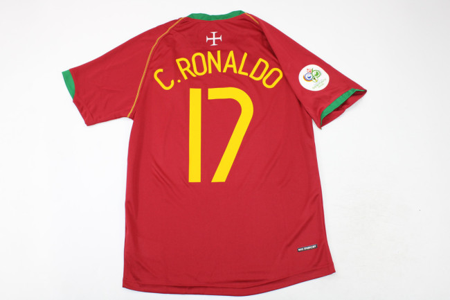 with Front Lettering+Euro 2006 Patch Retro Jersey 2006 Portugal 17 C.RONALDO Home Soccer Jersey