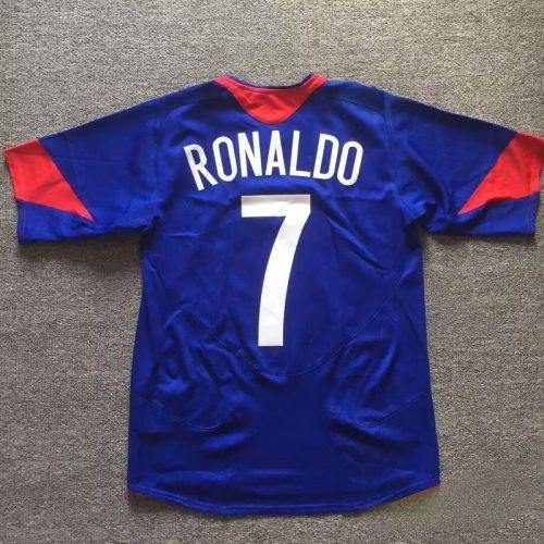 Retro Jersey 2005-2006 Manchester United RONALDO 7 Away Blue Soccer Jersey Vintage Football Shirt