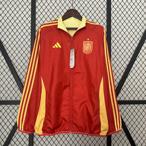 2024 Spain Red/Yellow Trench Coat Soccer Reversible Windbreaker Jacket Football Jacket