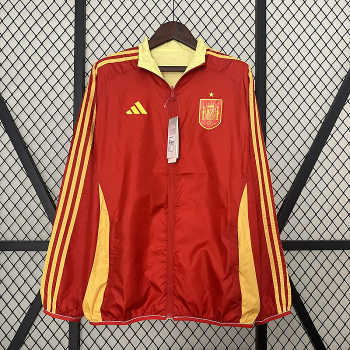 2024 Spain Red/Yellow Trench Coat Soccer Reversible Windbreaker Jacket Football Jacket