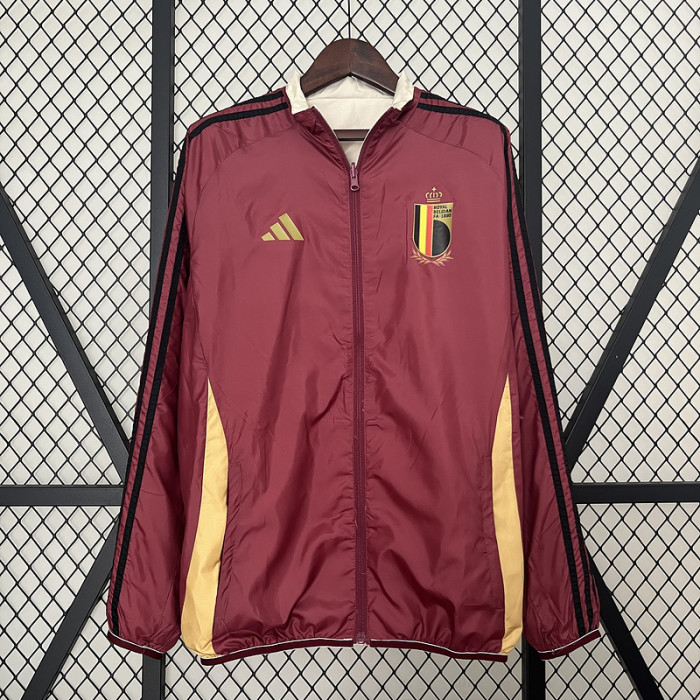 2024 BEL Red/Beige Trench Coat Soccer Reversible Windbreaker Jacket Football Jacket