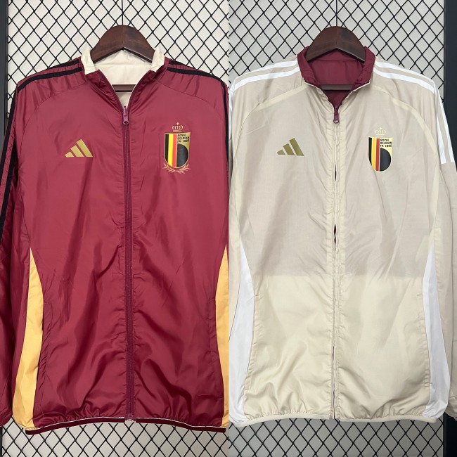 2024 BEL Red/Beige Trench Coat Soccer Reversible Windbreaker Jacket Football Jacket