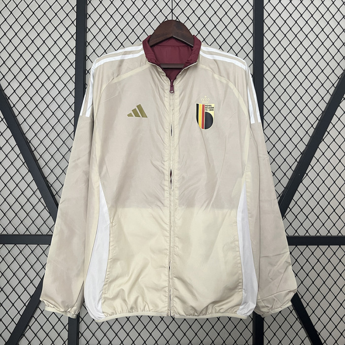 2024 BEL Red/Beige Trench Coat Soccer Reversible Windbreaker Jacket Football Jacket