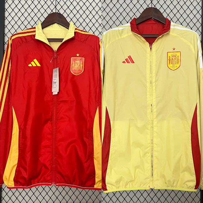 2024 Spain Red/Yellow Trench Coat Soccer Reversible Windbreaker Jacket Football Jacket