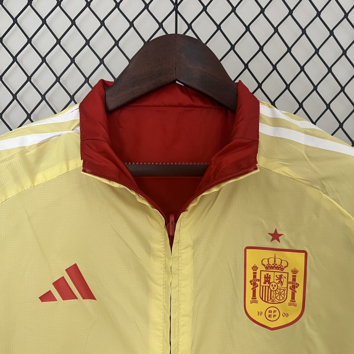 2024 Spain Red/Yellow Trench Coat Soccer Reversible Windbreaker Jacket Football Jacket