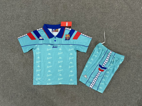 Retro Youth Uniform Kids Kit 1992-1995 Barcelona Away Blue Soccer Jersey Shorts Vintage Child Football Set