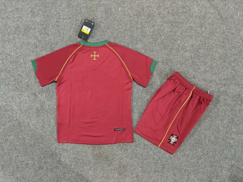 Retro Youth Uniform Kids Kit 2006 Portugal Home Soccer Jersey Shorts Child Football Set