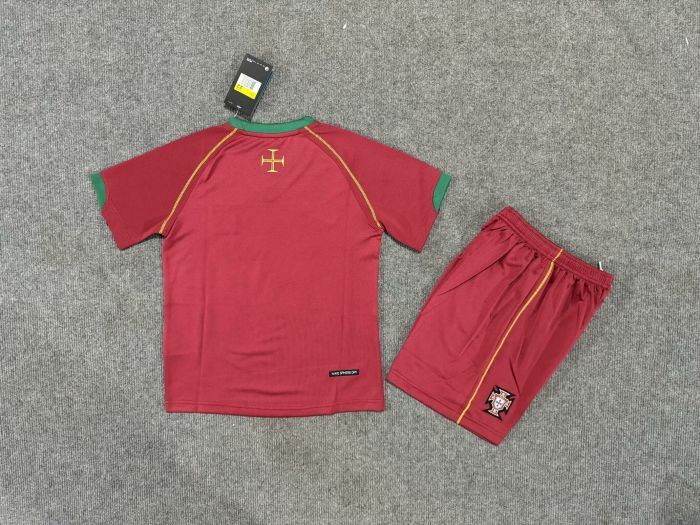 Retro Youth Uniform Kids Kit 2006 Portugal Home Soccer Jersey Shorts Child Football Set