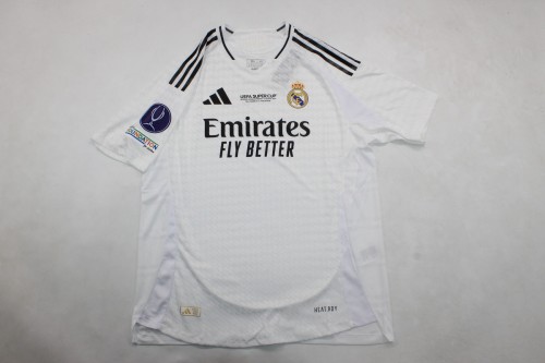 with Front Lettering+Eurosuper Cup Patch Player Version 2024-2025 Real Madrid Eurosuper Cup Home Soccer Jersey Real Football Shirt