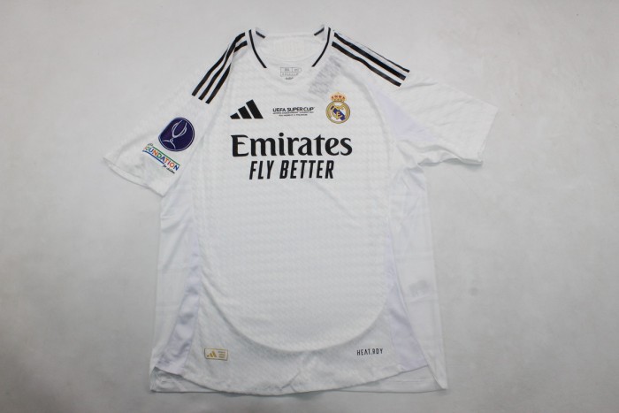 with Front Lettering+Eurosuper Cup Patch Player Version 2024-2025 Real Madrid Eurosuper Cup Home Soccer Jersey Real Football Shirt