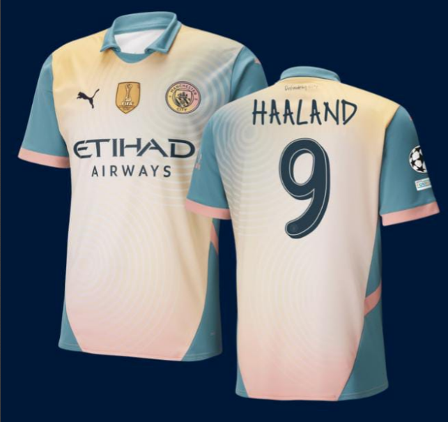 with Golden FIFA+UCL Patch Player Version Manchester City 2024-2025 HAALAND 9 Fourth Away Soccer Jersey Man City Football Shirt