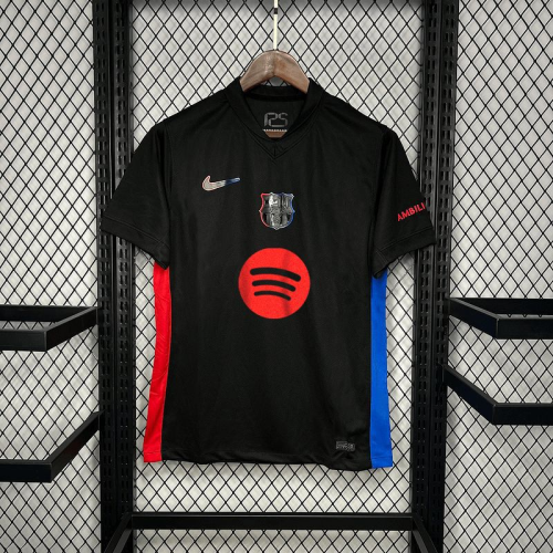 with Big Spofity Barca Camisetas de Futbol Fan Version 2024-2025 Barcelona Away Black Soccer Jersey