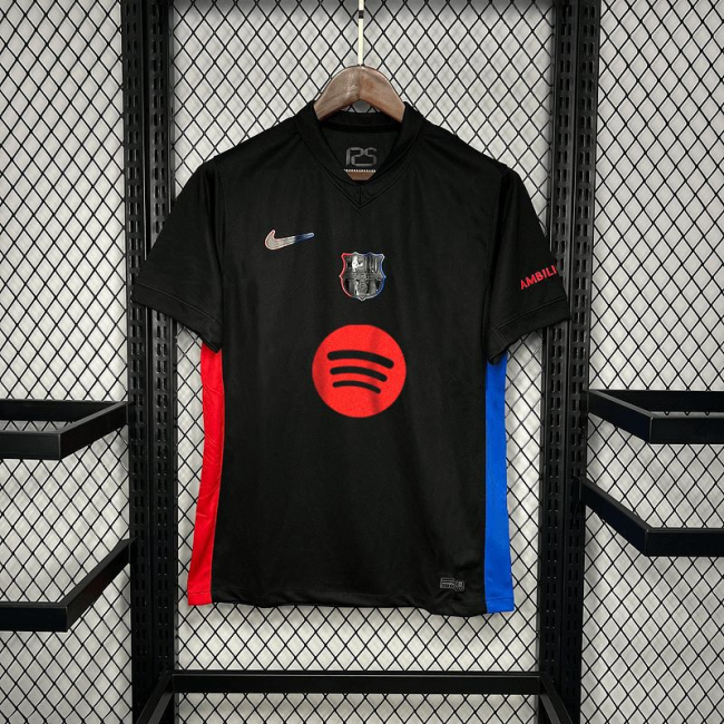 with Big Spofity Barca Camisetas de Futbol Fan Version 2024-2025 Barcelona Away Black Soccer Jersey