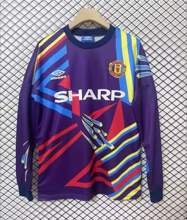 Long Sleeve Retro Jersey 1992-1993 Manchester United Purple Goalkeeper Soccer Jersey Vintage Football Shirt