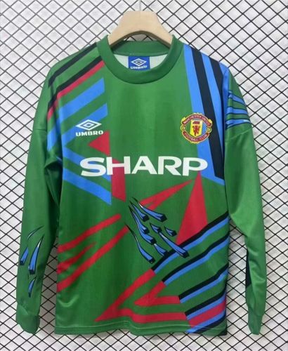 Long Sleeve Retro Jersey 1992-1993 Manchester United Green Goalkeeper Soccer Jersey Vintage Football Shirt