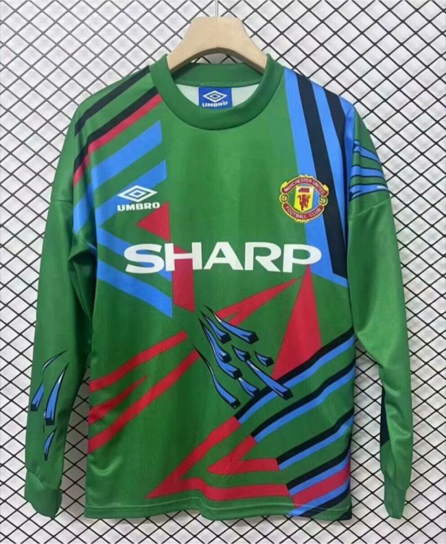 Long Sleeve Retro Jersey 1992-1993 Manchester United Green Goalkeeper Soccer Jersey Vintage Football Shirt