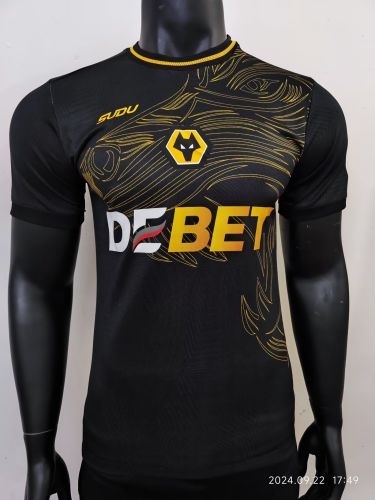 Player Version Wolves Jersey 2024-2025 Wolverhampton Wanderers Away Black Football Shirt Soccer Jersey
