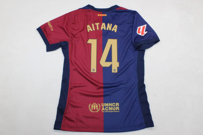 With Big Spofity+LALIGA Patch Women 2024-2025 Barcelona AITANA 14 Home Soccer Jersey Girl Football Shirt