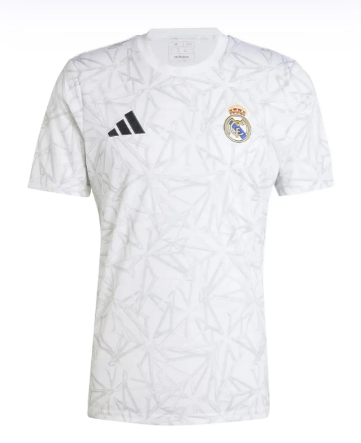 Real Madrid Mens Warm Up Shirt 2024-2025 White Soccer Jersey