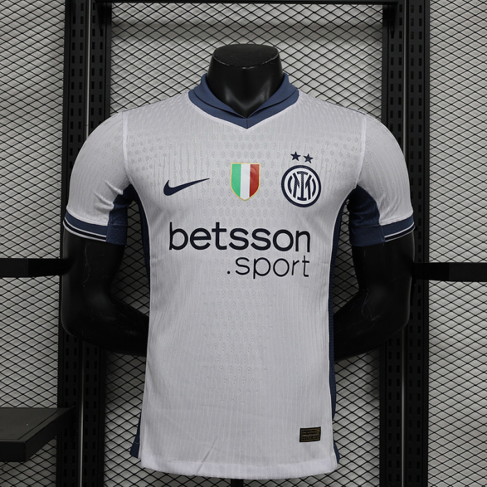 with Scudetto Patch Player Version 2024-2025 Inter Milan Away White Soccer Jersey Football Shirt