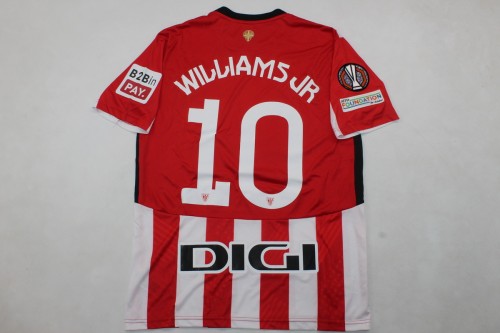 with Europa League Patch Fan Version 2024-2025 Athletic Bilbao WILLIAMS JR 10 Home Soccer Jersey Football Shirt