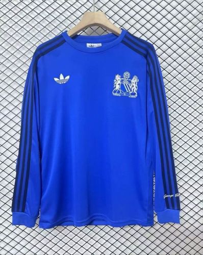 Retro Long Sleeve Manchester United George Best Blue Soccer Jersey Man United Football Shirt