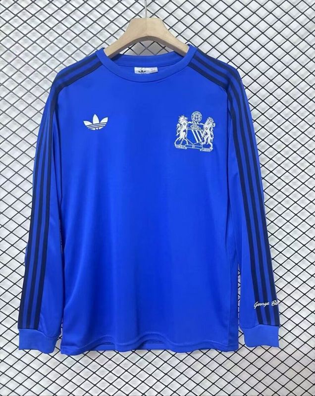 Retro Long Sleeve Manchester United George Best Blue Soccer Jersey Man United Football Shirt