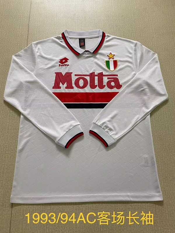 Retro Jersey Long Sleeve 1993-1994 Ac Milan Away White Soccer Jersey Vintage Football Shirt