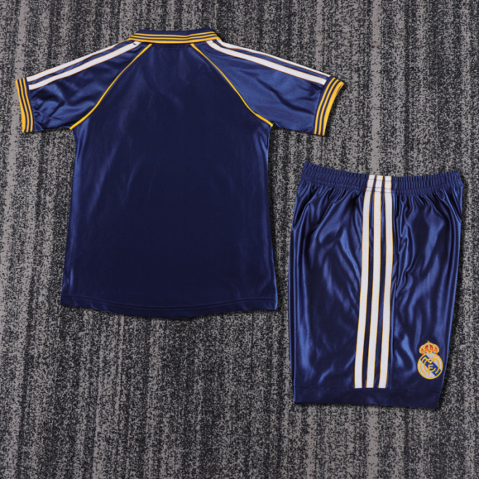 Retro Youth Uniform Kids Kit 1998-1999 Real Madrid Third Away Dark Blue Soccer Jersey Shorts Vintage Child Football Set