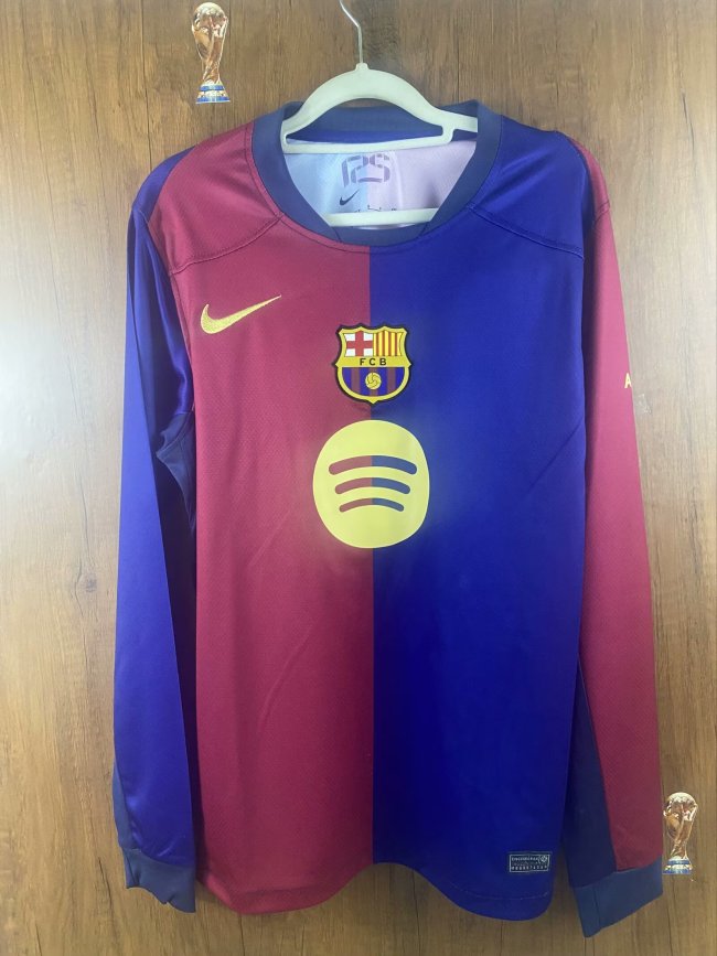 Long Sleeve with Big Spofity Barca Camisetas de Futbol Fan Version 2024-2025 Barcelona Home Soccer Jersey