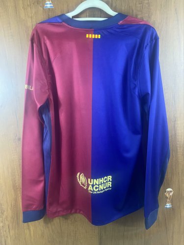 Long Sleeve with Big Spofity Barca Camisetas de Futbol Fan Version 2024-2025 Barcelona Home Soccer Jersey
