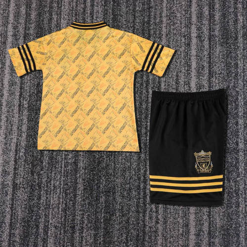 Retro Youth Uniform Kids Kit 1994-1996 Liverpool Away Yellow Soccer Jersey Shorts Vintage Child Football Set