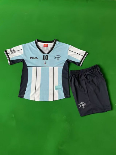 Retro Youth Uniform Kids Kit 2001 Argentina Special Model Soccer Jersey Shorts Vintage Child Football Set