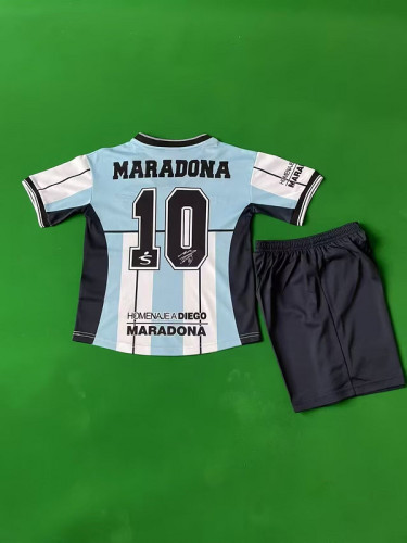 Retro Youth Uniform Kids Kit 2001 Argentina MARADONA 10 Special Model Soccer Jersey Shorts Vintage Child Football Set