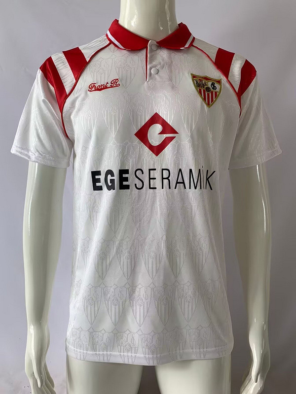 with Sponor Logo Retro Jersey 1992-1993 Sevilla Home Soccer Jersey Vintage Football Shirt