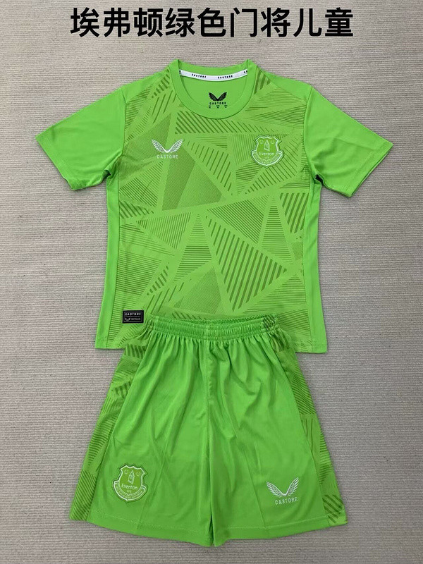 Youth Uniform Kids Kit Everton 2024-2025 Green Goalkeeper Soccer Jersey Shorts Child Football Set