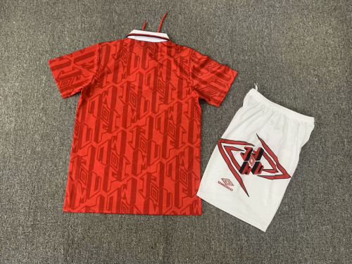 Retro Youth Uniform Kids Kit 1992-1994 Manchester United Home Soccer Jersey Shorts Vintage Child Football Set