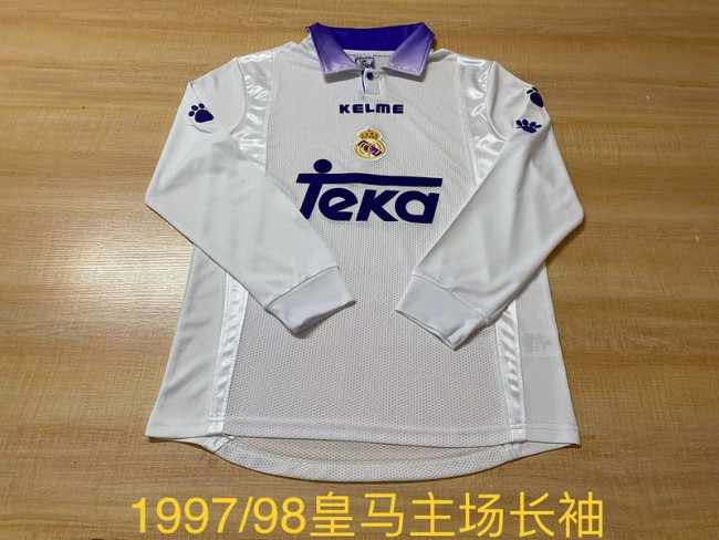 Long Sleeve Retro Jersey 1997-1998 Real Madrid Home Soccer Jersey Vintage Football Shirt