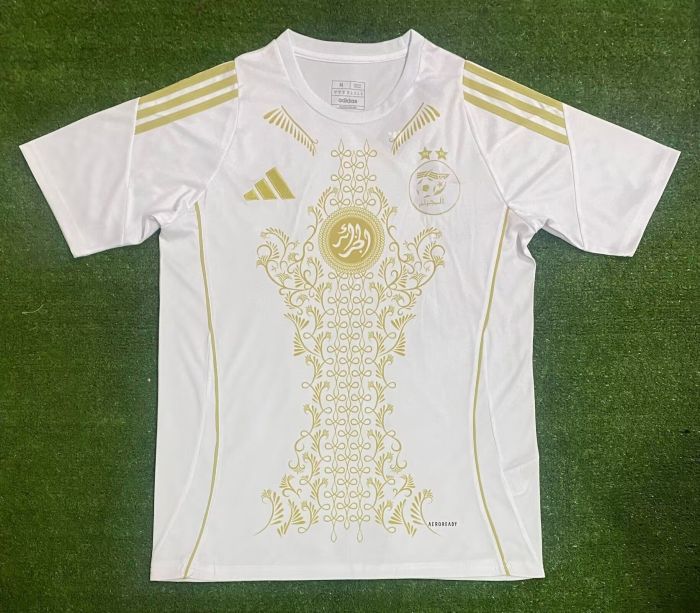 Fans Version 2025 Algeria White Soccer Training Jersey Football Pre-match Shirt