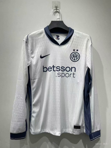 Long Sleeve Fan Version 2024-2025 Inter Milan Away White Soccer Jersey Football Shirt