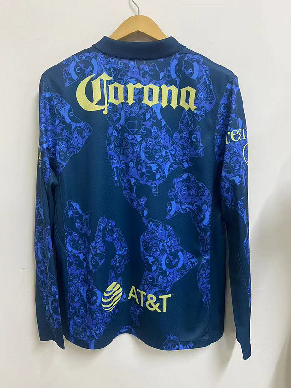 Long Sleeve 2024-2025 Club America Aguilas Away Blue Soccer Jersey Football Shirt