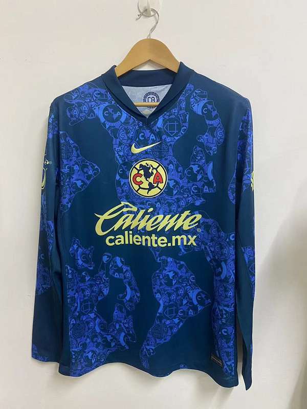 Long Sleeve 2024-2025 Club America Aguilas Away Blue Soccer Jersey Football Shirt