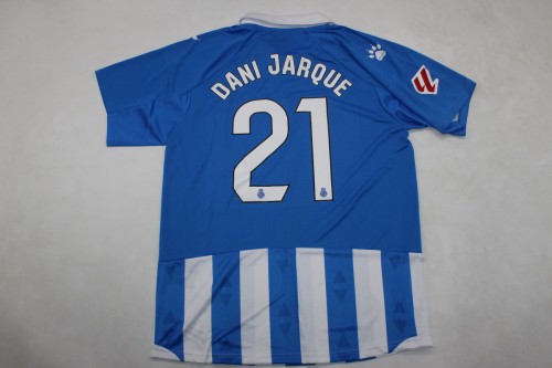 with Sponor Logo+LALLIGA Patch Fan Version 2024-2025 Espanyol DANI JARQUE 21 Home Soccer Jersey Football Shirt