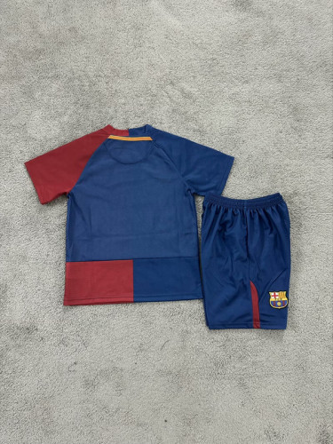 with Front Lettering Retro Youth Uniform Kids Kit 2008-2009 Barcelona UCL Final Home Soccer Jersey Shorts Vintage Child Football Set