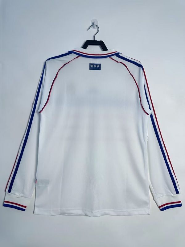 with Front Lettering Long Sleeve Retro Jersey 1998 France Away White Soccer Jersey Vintage Football Shirt