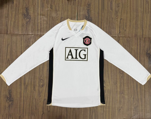 Long Sleeve Retro Jersey 2006-2007 Manchester United Away White Soccer Jersey Vintage Football Shirt