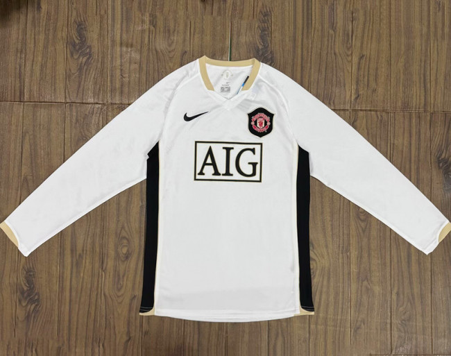 Long Sleeve Retro Jersey 2006-2007 Manchester United Away White Soccer Jersey Vintage Football Shirt
