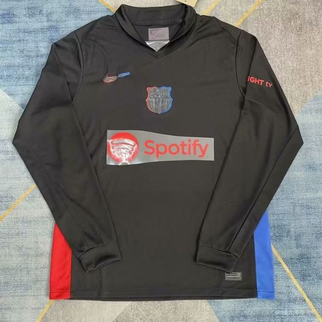 Long Sleeve Barca Camisetas de Futbol Fan Version 2024-2025 Barcelona Away Black Soccer Jersey